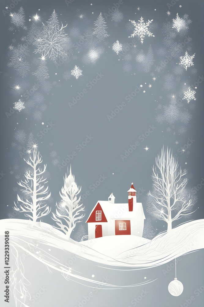 Fototapeta premium Abstract illustration of a white Christmas card with delicate hand-drawn illustrations, empty space for text, AI generated