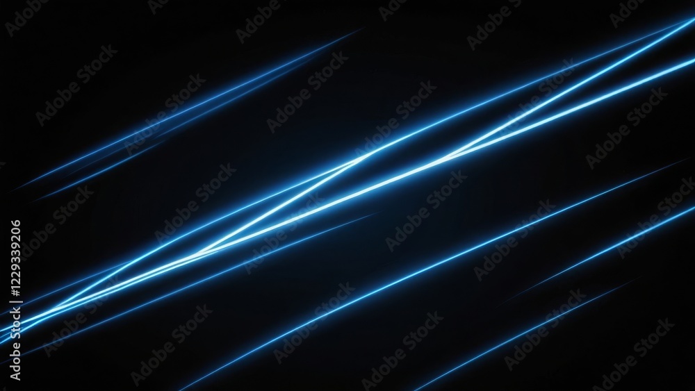 Diagonal blue neon streaks on black background, representing speed and modern technology Diagonal blue neon streaks on black background, representing speed and modern technology