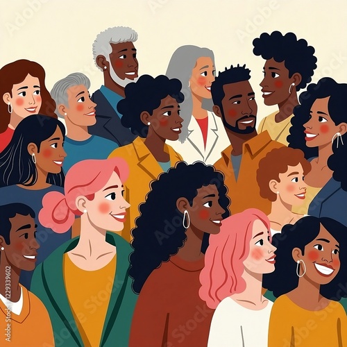 Large Group of diverse people. - stock illustration
Large Group of diverse people profile view hand drawn. photo