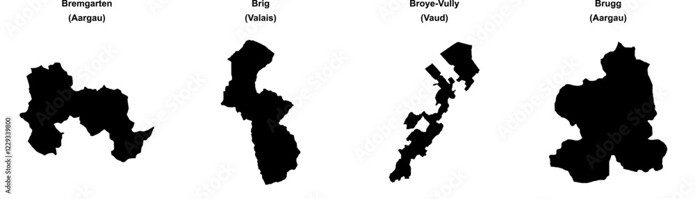 Naklejka premium Bremgarten, Brig, Broye-Vully, Brugg outline maps