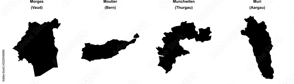 Morges, Moutier, Munchwilen, Muri outline maps Morges, Moutier, Munchwilen, Muri outline maps