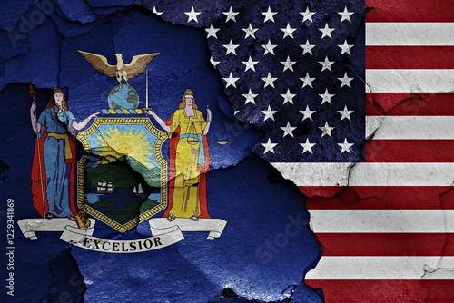 Wallpaper Mural Flags of New York and USA painted on cracked wall Torontodigital.ca