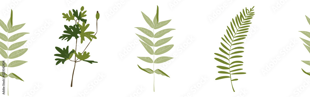 Obraz premium Green leaves border on a white background. Hand-drawn illustration. Perfect for spring and summer.