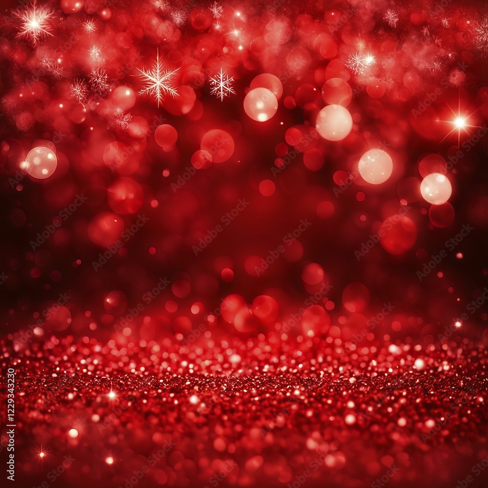 Red bokeh lights with snowflakes create a festive and glowing holiday ambiance, AI generated Red bokeh lights with snowflakes create a festive and glowing holiday ambiance, AI generated