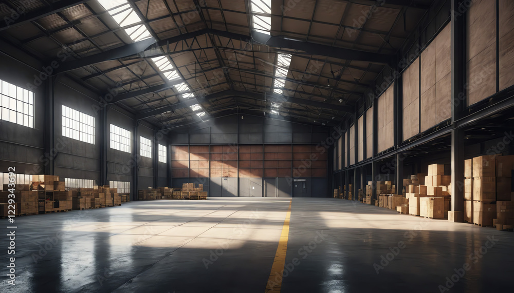 Industrial warehouse with dramatic lighting Industrial warehouse with dramatic lighting