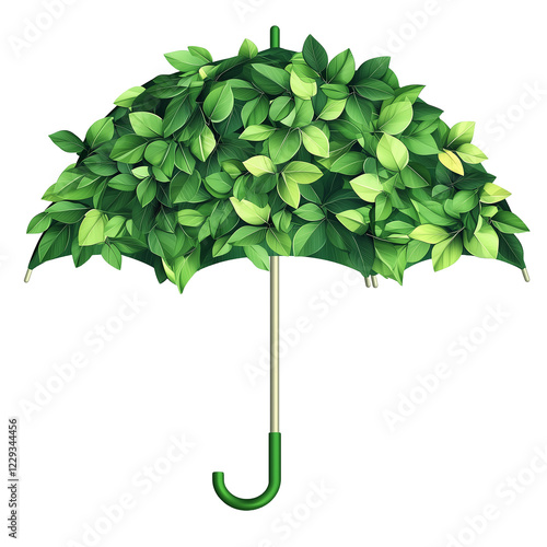A Green Umbrella Made of Lush Leaves Providing Environmental Protection
