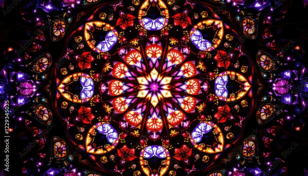 Abstract kaleidoscope pattern with vibrant colors and light. Abstract kaleidoscope pattern with vibrant colors and light.