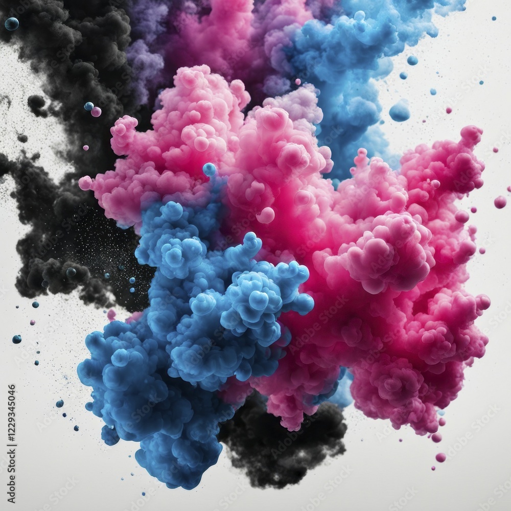 Fototapeta premium Contrasting abstract smoke with vibrant blue, pink, and black hues on a light and dark background, AI generated