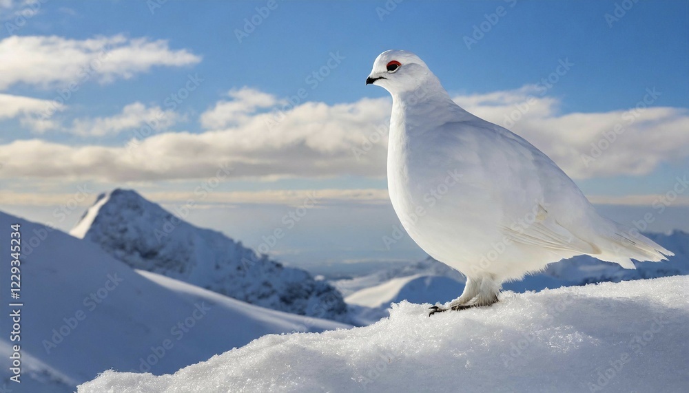 KI generated, A rock ptarmigan foraging in winter, white plumage, (Lagos muta), pheasants KI generated, A rock ptarmigan foraging in winter, white plumage, (Lagos muta), pheasants