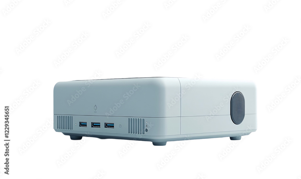 Compact White Mini Projector on White Background Compact White Mini Projector on White Background