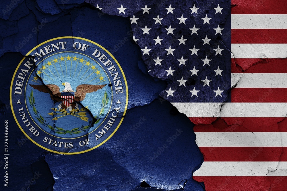 custom made wallpaper toronto digitalFlags of Department of Defense and USA painted on cracked wall