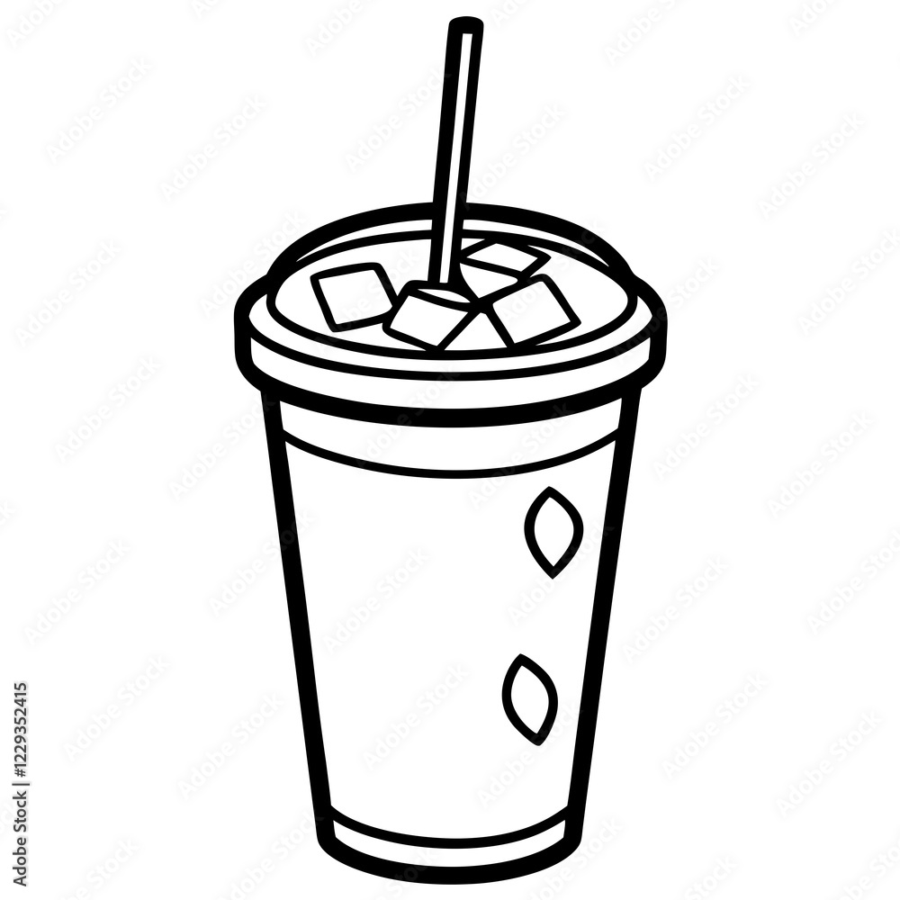 Summer Vibes Iced Coffee Line Drawing Summer Vibes Iced Coffee Line Drawing