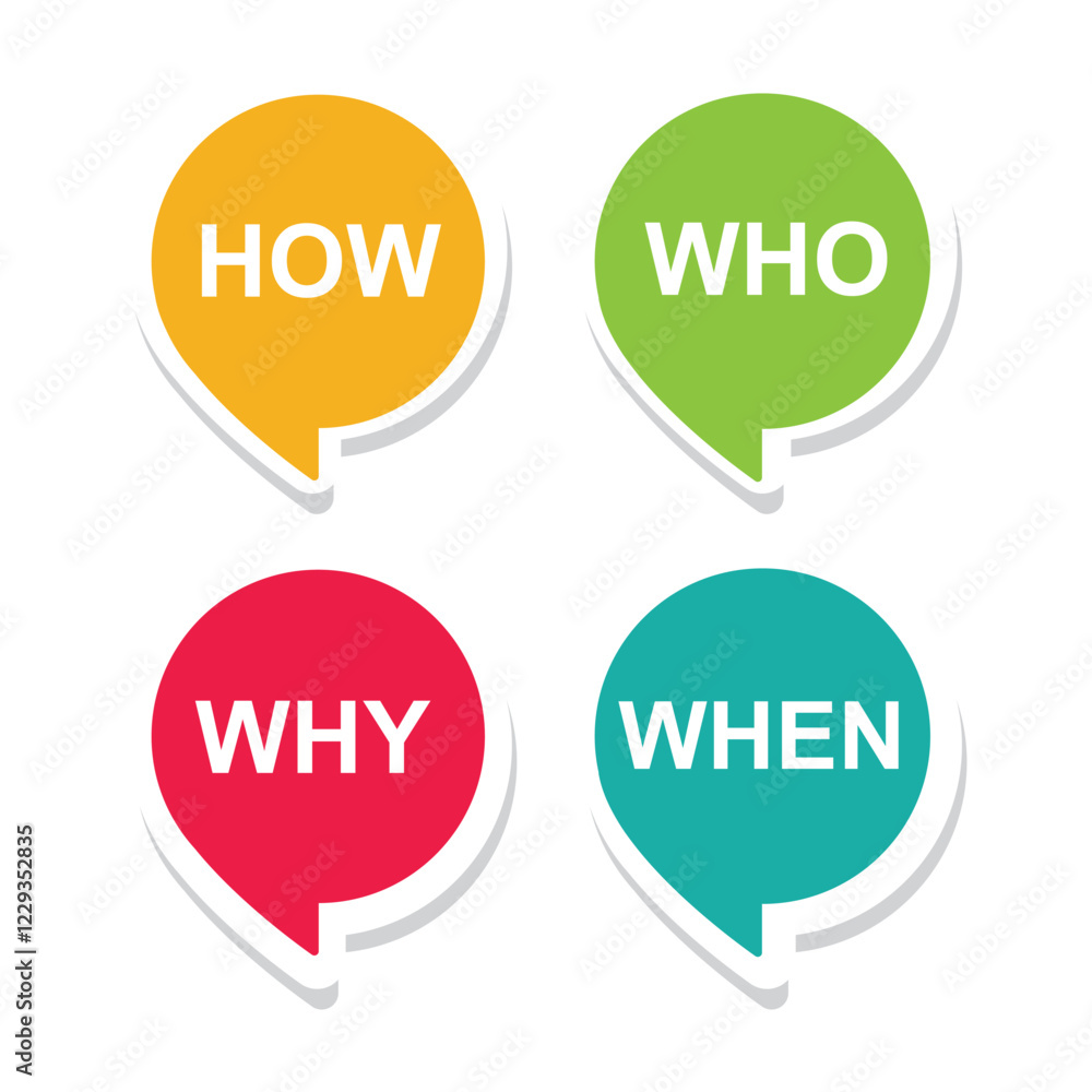 Speech bubble with question Who, ,When, Why, How - vector. Speech bubble with question Who, ,When, Why, How - vector.