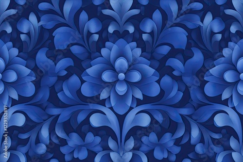 Intricate floral patterns in deep blue evoke elegance and tradit photo