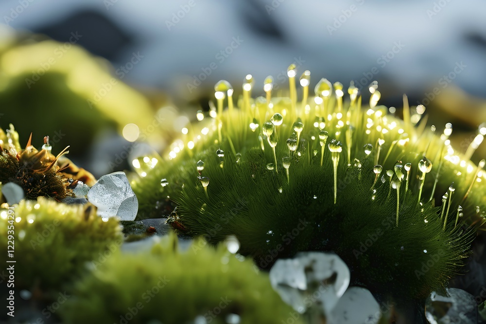 Antarctic moss clinging to existence amidst the expansive white terrain, AI generated