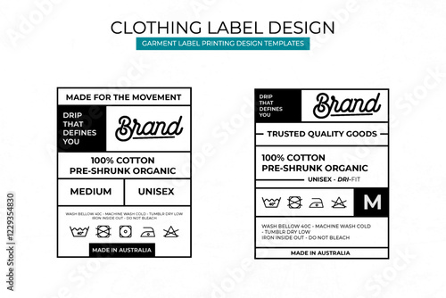 Modern Clothing Label Design Template Featuring Care Instructions