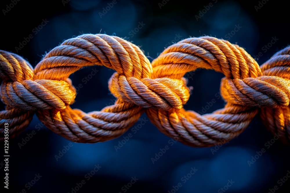 Intertwined ropes illuminated by soft light create a striking visual in this outdoor setting at dusk Intertwined ropes illuminated by soft light create a striking visual in this outdoor setting at dusk