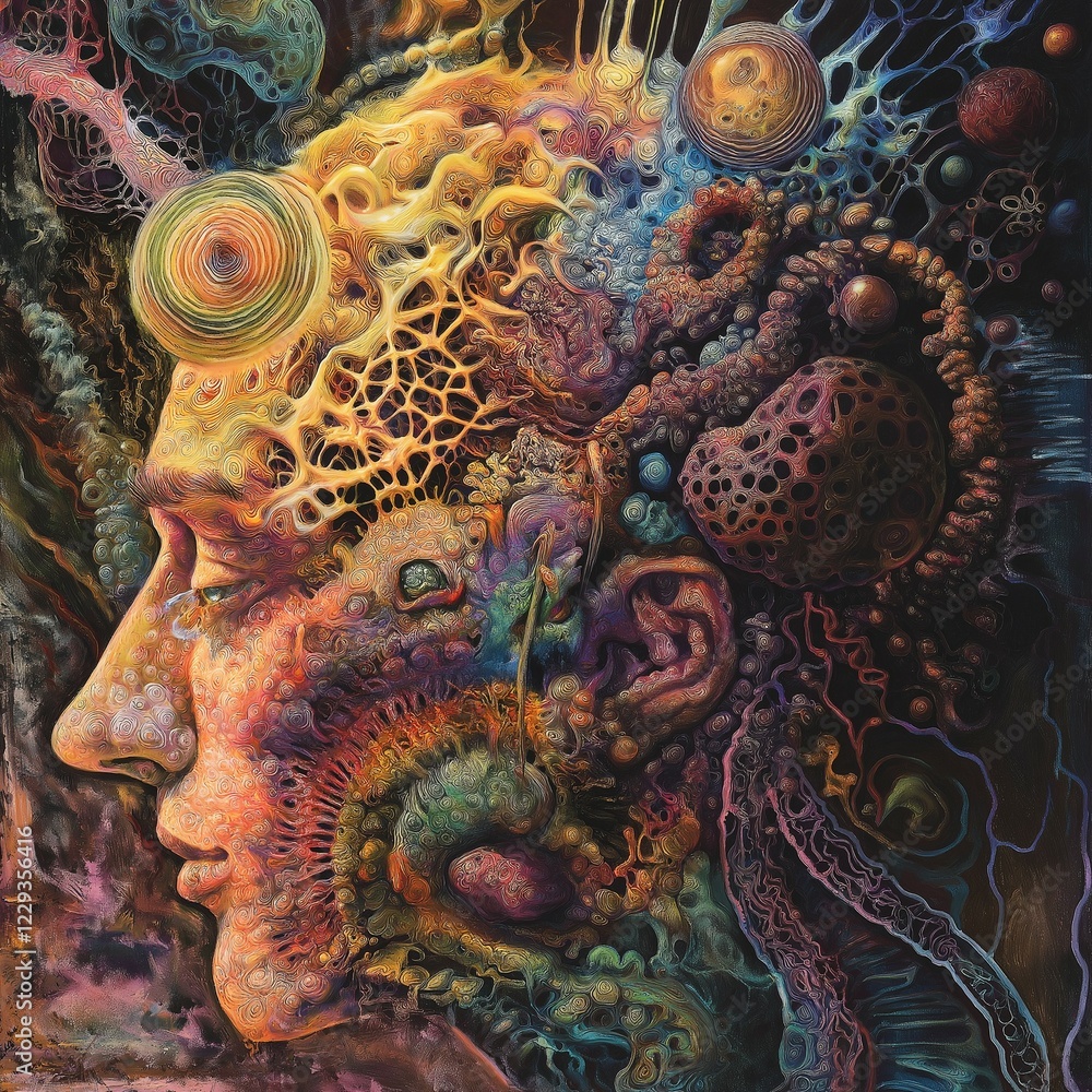 Fototapeta premium Conceptual Illustration of Somatic Symptom and Related Disorders. Depicting Psychological Distress Manifesting as Physical Symptoms. Somatic Symptom Disorder. Physical Pain and Emotional Distress