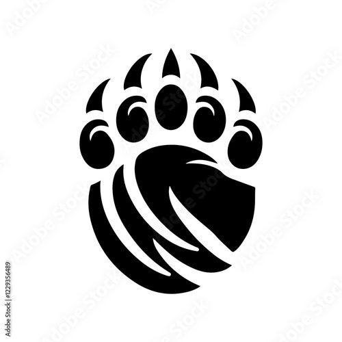 Grizzly bear claw logo icon silhouette vector illustration design on white background. Grizzly paw logo.