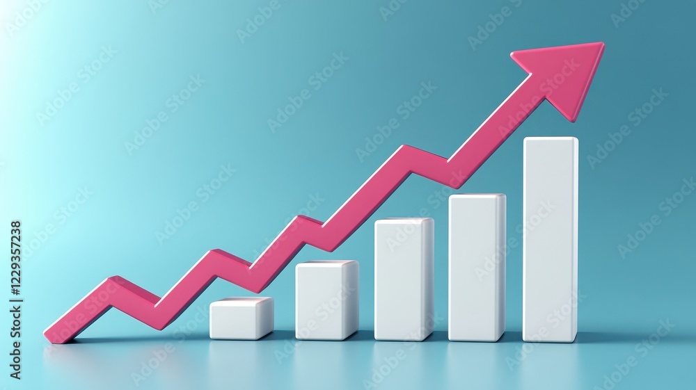 Progressive growth visualization downward pink arrow with standard bars business data graphic design abstract view Progressive growth visualization downward pink arrow with standard bars business data graphic design abstract view
