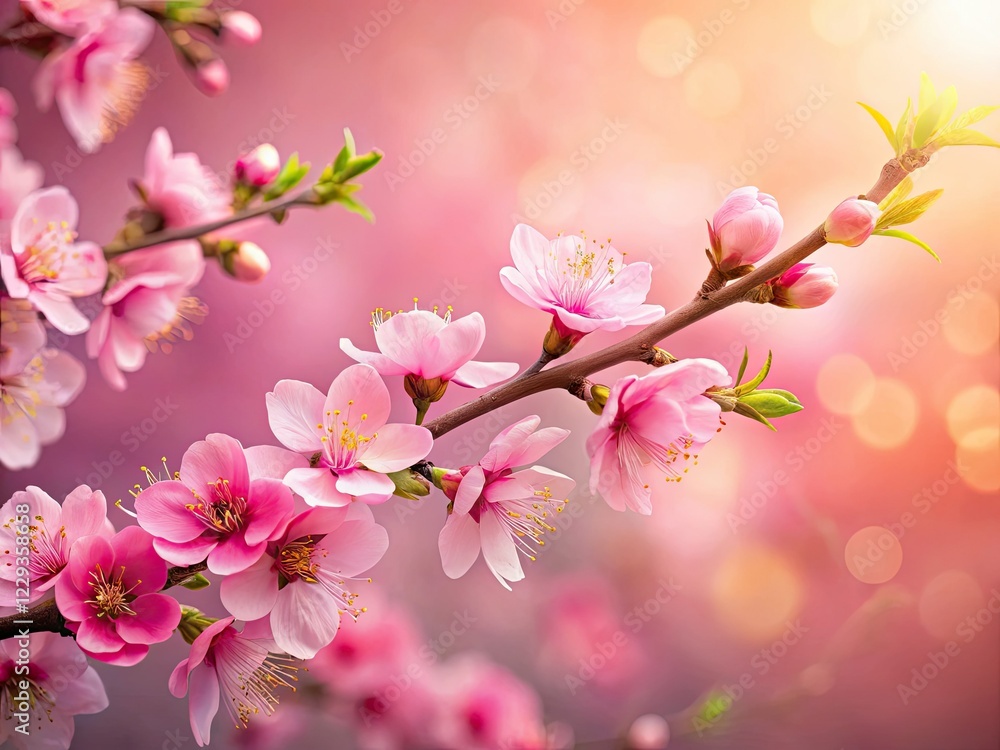 Delicate pink peach blossoms bloom softly in low light, a spring floral dream. Delicate pink peach blossoms bloom softly in low light, a spring floral dream.