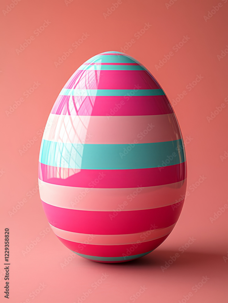 Striped Easter egg against a coral background. Striped Easter egg against a coral background.