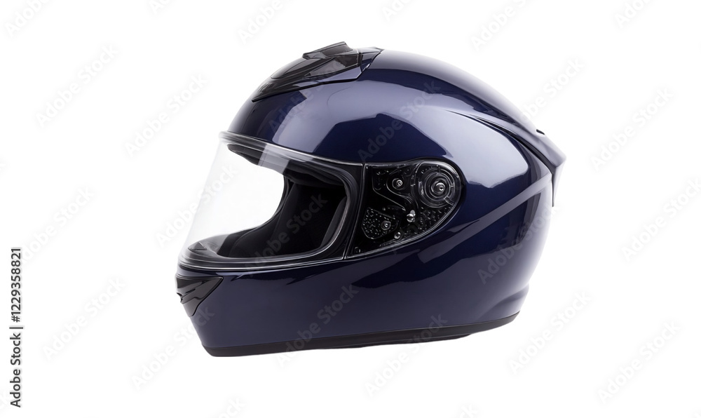 Dark Blue Glossy Motorcycle Helmet with Clear Visor on Black Bac Dark Blue Glossy Motorcycle Helmet with Clear Visor on Black Bac