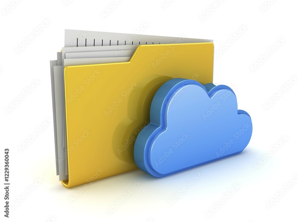 Cloud Computing with Yellow Folder, This is a 3d Rendered Computer Generated Image. Isolated on White Cloud Computing with Yellow Folder, This is a 3d Rendered Computer Generated Image. Isolated on White