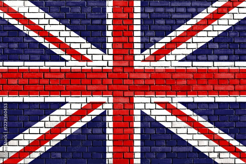 Fototapeta premium Flag of UK painted on brick wall