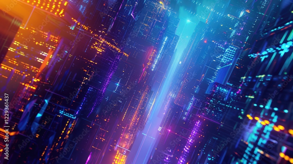 Explore a captivating cyberpunk abstract background featuring vibrant hues of blue, purple, and orange. This digital artwork evokes energy and depth, perfect for futuristic themes. Explore a captivating cyberpunk abstract background featuring vibrant hues of blue, purple, and orange. This digital artwork evokes energy and depth, perfect for futuristic themes.