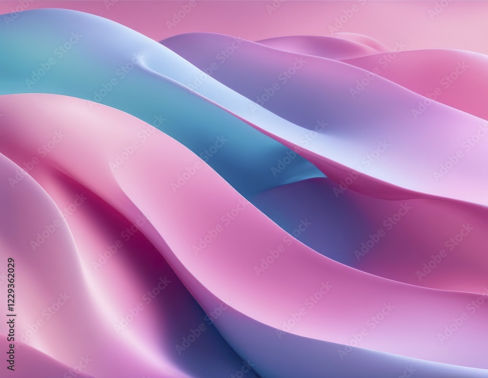 Fototapeta premium Flowing abstract image with smooth waves in pink and blue, creating a gradient effect, AI generated