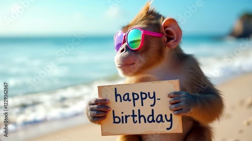  funny monkey holding happy birthday sign