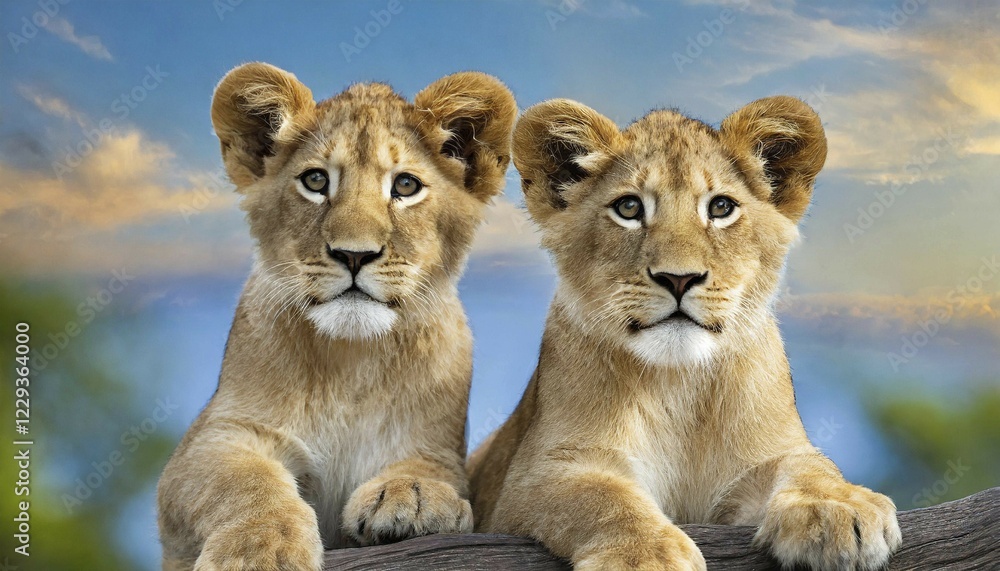 AI generated, animal, animals, mammal, mammals, biotope, habitat, two, animal cubs, lions (Panthera leo) AI generated, animal, animals, mammal, mammals, biotope, habitat, two, animal cubs, lions (Panthera leo)