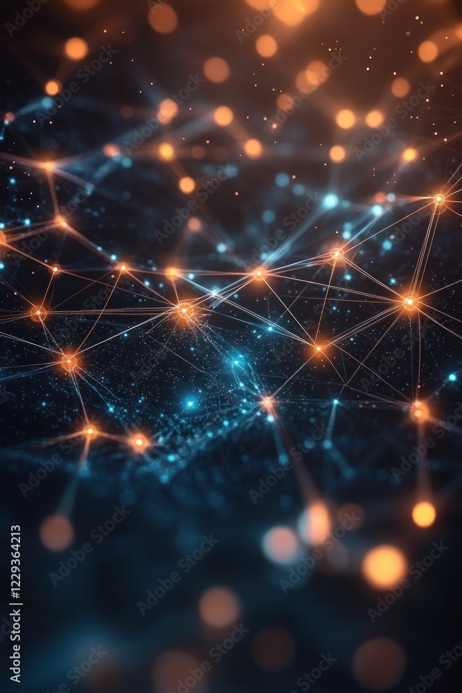 Obraz premium Glowing network nodes connect digitally.