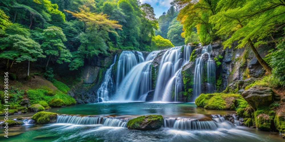 Obraz premium Fudo-no-Taki Falls: Kagawa's breathtaking waterfall, stunning Mitoyo views.