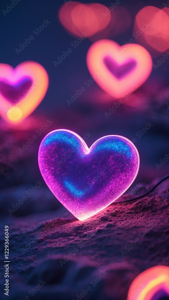 Obraz premium Vibrant neon heart lights for a romantic atmosphere