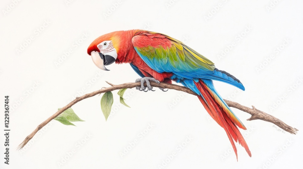 Obraz premium Colorful Macaw Parrot Perched on Branch in Lush Jungle Setting