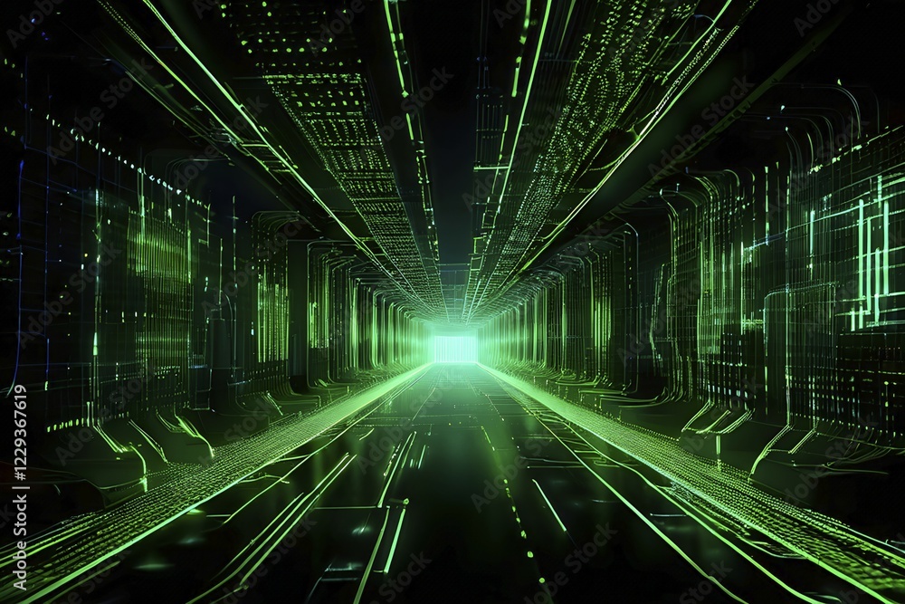 custom made wallpaper toronto digitalDigital data tunnel streaming with cascading binary code, AI generated