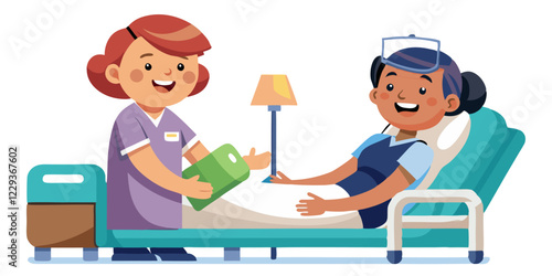 Friendly Nurse Providing Care and Support to a Smiling Patient – Healthcare Illustration