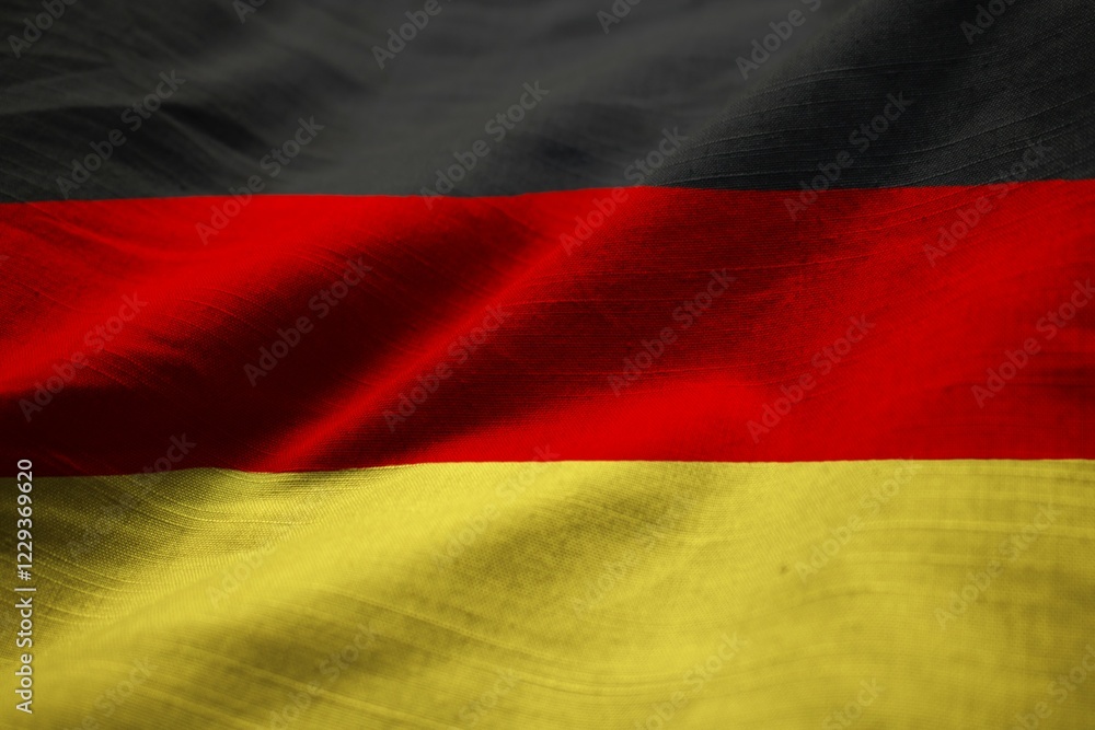 Naklejka premium Closeup of Ruffled Germany Flag, Germany Flag Blowing in Wind