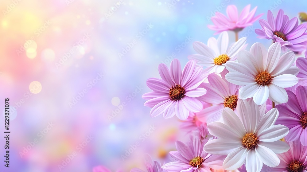 Delicate white and pink amaryllis flowers in full bloom create an elegant and fresh floral display against a bright blue gradient background Delicate white and pink amaryllis flowers in full bloom create an elegant and fresh floral display against a bright blue gradient background