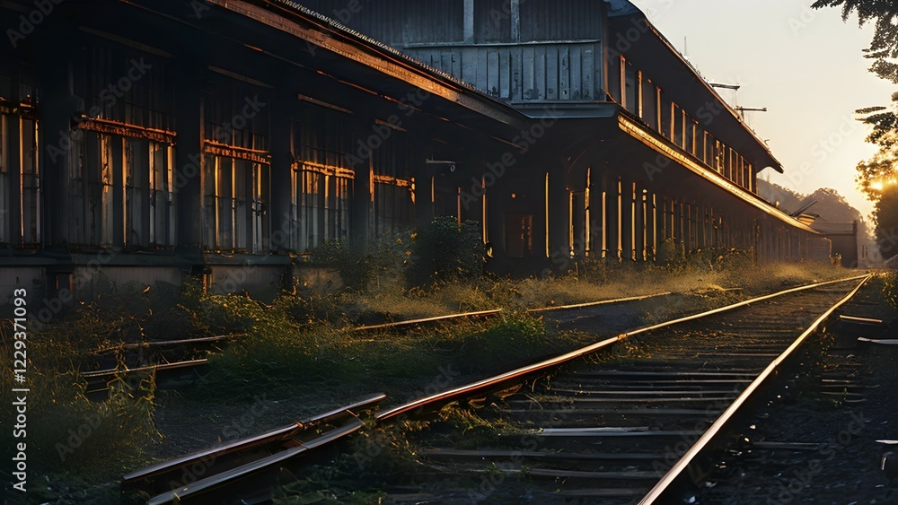 Deserted train station captured in twilight, AI generated Deserted train station captured in twilight, AI generated