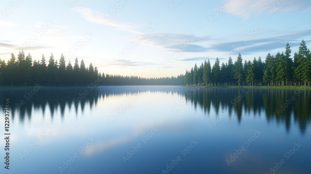Serene Lake Reflection at Sunrise Serene Lake Reflection at Sunrise