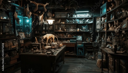 Antique Curio Shop Filled with Oddities and Animal Specimens on display