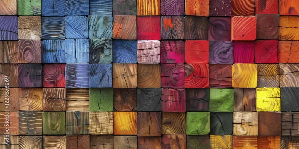 Background with square shaped colorful wooden cubes. KI generiert, generiert, AI generated Background with square shaped colorful wooden cubes. KI generiert, generiert, AI generated