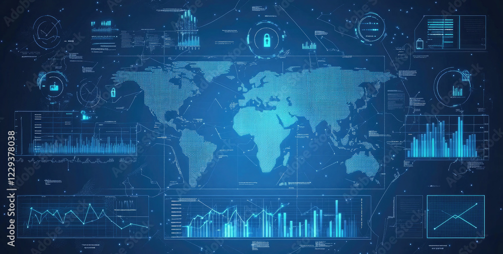 Global Cybersecurity Network with Digital Locks and Data Connections Global Cybersecurity Network with Digital Locks and Data Connections