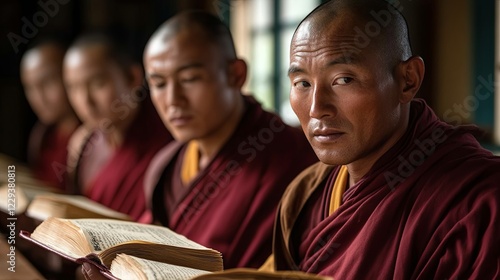 Monks reading sacred texts for Parinirvana Day. picture photo