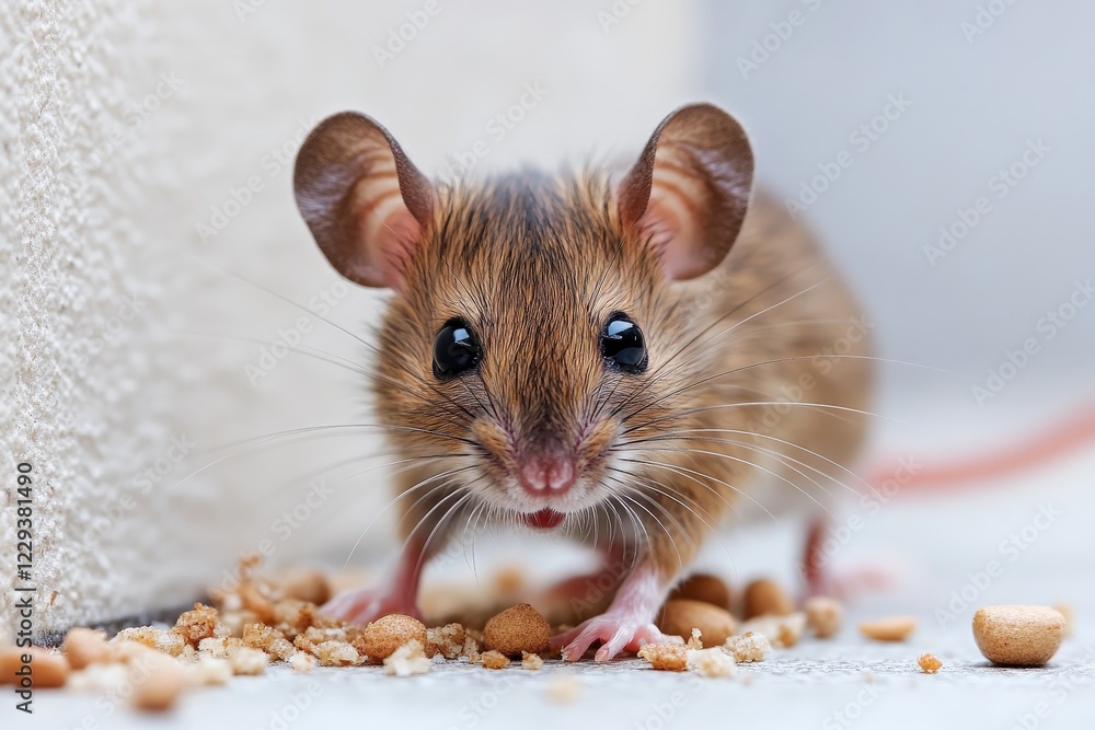 Small mouse foraging for food in an urban setting during the early morning light Small mouse foraging for food in an urban setting during the early morning light