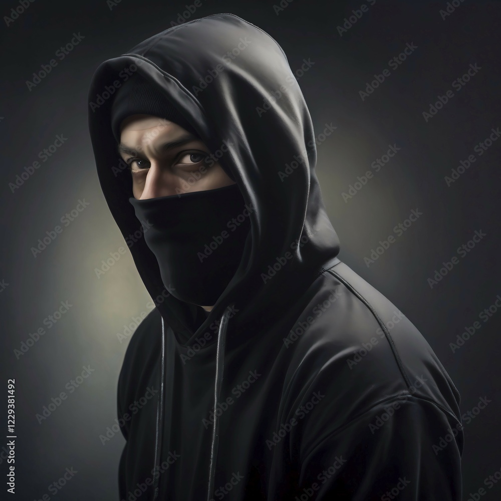 Black masked burglar, portrait, AI generated, AI generated Black masked burglar, portrait, AI generated, AI generated