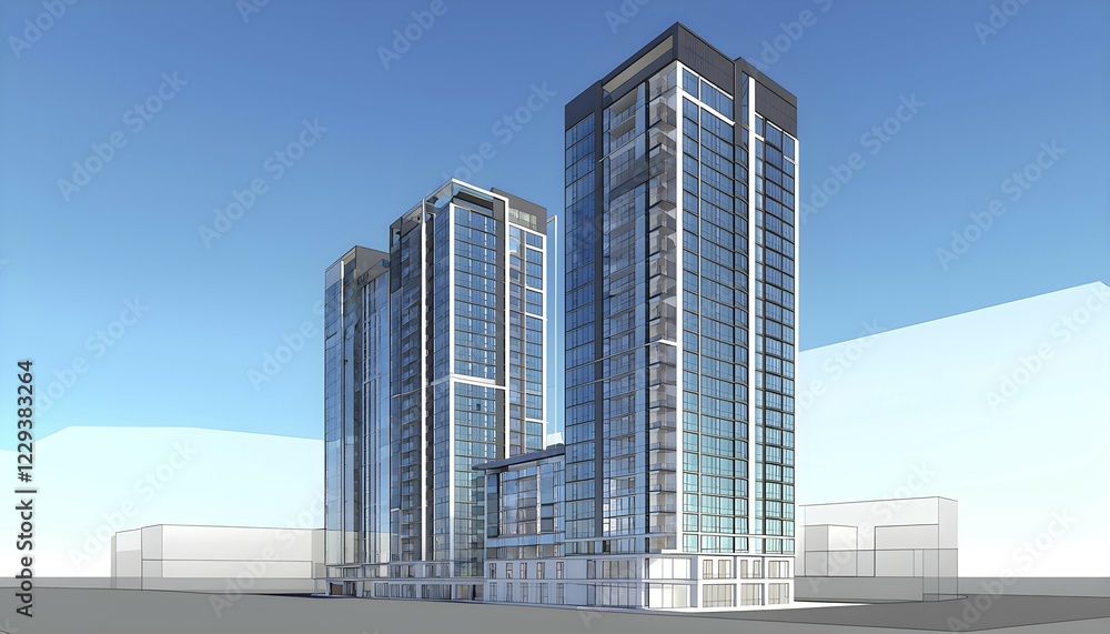 Three dimensional rendering of a modern office building, AI generated Three dimensional rendering of a modern office building, AI generated